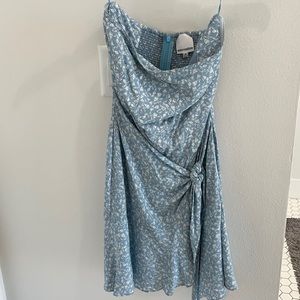 Blue Floral Strapless Dress